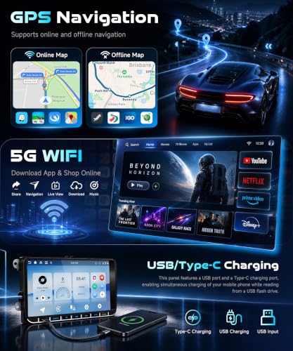 Motorsi Autoradio 4+64G con Carplay Wireless/Android Auto per VW Volkswagen Golf 5 6 Jetta Passat Tiguan Seat Touran Skoda ,con 9 “ HD Schermo Bluetooth/USB/Type-C/EQ,5G WiFi ,GPS ,telecamera