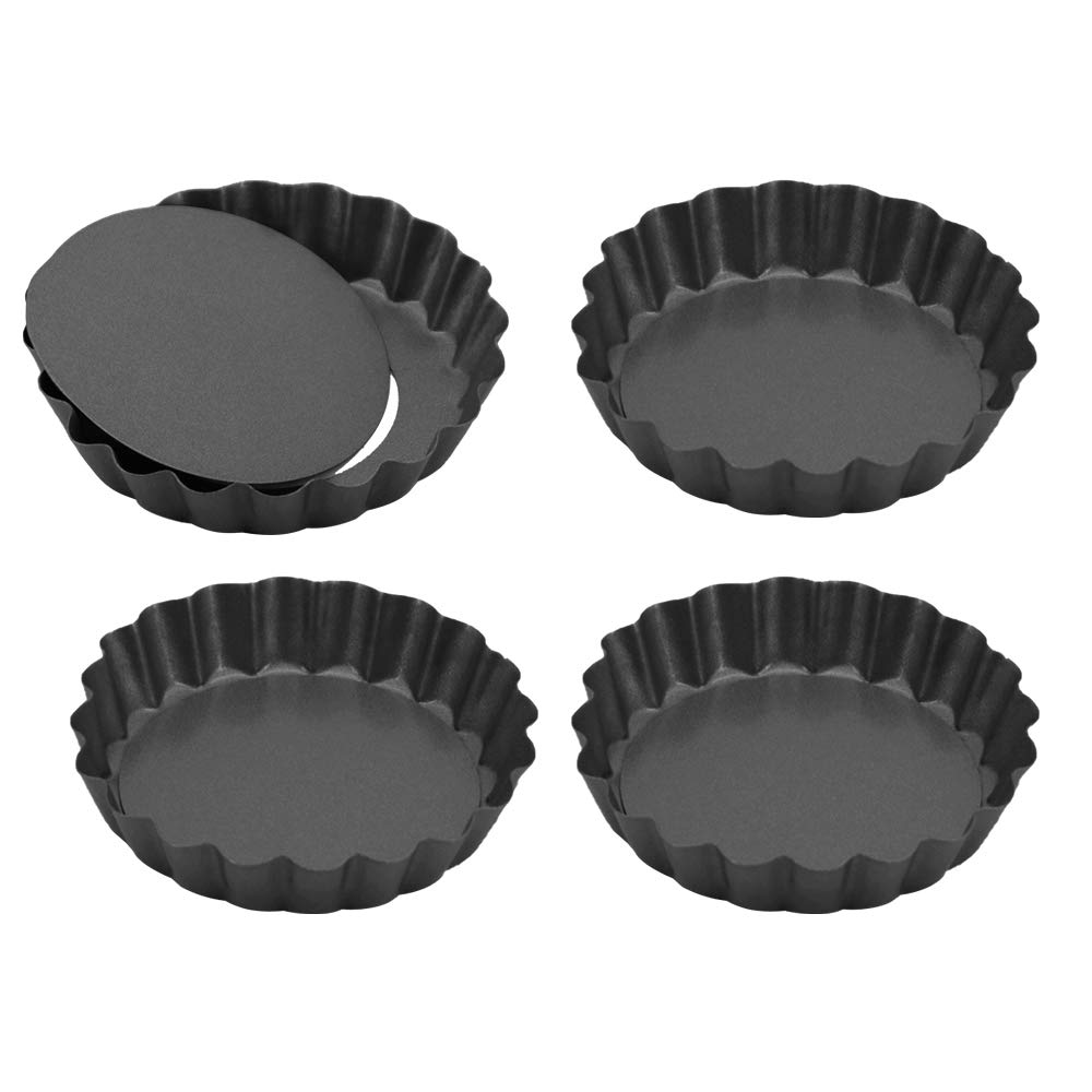 Quiche Pans Tart Tins Pie Dish Fluted Flan Non-Stick Quiche Tin Loose Base for Pie Pizza Cheesecakes, 12cm/ 4.72 Inch Fluted Round Quiche Pan (4 PCS)