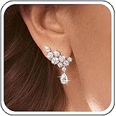 Yheakne Vintage Rhinestone Ear Climber Earrings Silver Teardrop Crystal Drop Earrings Cluster Cz Crawler Earring Sparkly Cz Bridal Wedding Earring Jewelry for Women