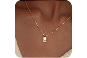 FISSEN JEWELRY Initial Necklaces for Women 14K Gold Plated Letter Necklace Dainty Gold Name Necklace Personalized Initial Tag Pendant Necklace for Women Trendy Gold Jewelry