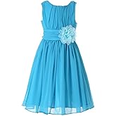 Bow Dream Flower Girls Dresses Junior Bridesmaids Little Girls Elegant Ruffle Chiffon Tea Length