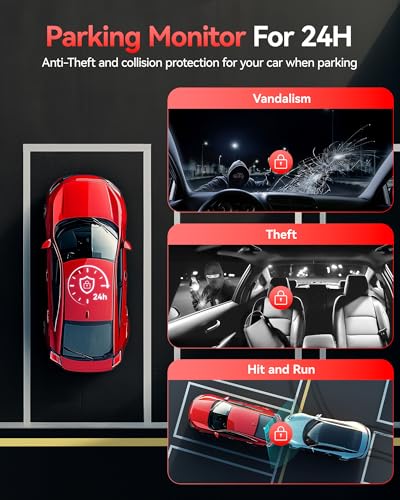 REDTIGER 530° 3-Channel Car Dashcam, 2.5K+2.5K+1080P Car Camera with 128GB Card, IR Night Vision, Touch Screen, Front Dashcam, Includes WiFi GPS, 24H Parking Mode