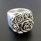 Sdouefos Retro 18K White Gold Plating Vintage 3D Rose Flower Ring Jewelry Gifts Statement Ring for Women