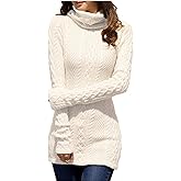 v28 Women Polo Neck Long Slim Fitted Dress Bodycon Turtleneck Cable Knit Sweater