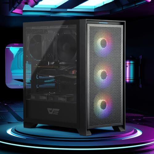 darkFlash ATX Mid-Tower Gaming PC Case, Pre-Installed 3x120mm Fix RGB Fans, with Removable Large Mesh Front Panel, USB3.0 Ready, Tempered Glass Side Panel Airflow Computer Case, Black(DRX70)