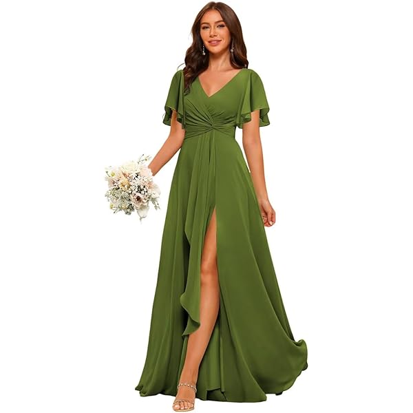 Amazon.com: A-Line Chiffon Bridesmaid Dresses for Women Long Sleeve V-Neck  Pleated Wedding Guest Dresses 2025 Black 0 : Clothing, Shoes & Jewelry