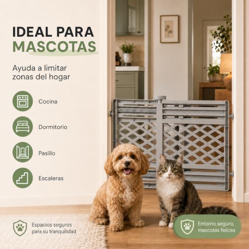 IJHFNL Puerta para Perro Plegable 65-106cm，Puertas para Perros Interior，Material Grueso, Ajustable, no Requiere perforación, Adecuado para Chihuahuas, Schnauzers Miniatura y carlinos. (Gris)