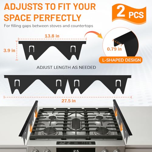 Stainless Steel Stove Gap Covers,Stove Gap Filler, Range Trim Kit, Stove Gap Guards, Heat Resistant and Easy to Clean, Easy retractable Length 13.8" to 27.5", Width 0.79",Black(2PCS)