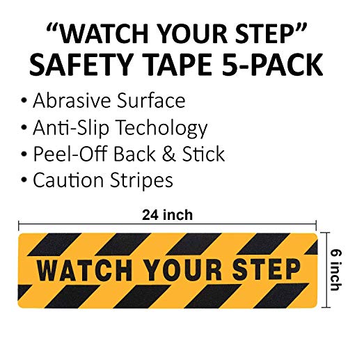 Mobling Watch Your Step Anti Slip/Skid Abrasive Sticker [5 Pack] - Safety for OSHA/Winter Ice & Slippery Steps - Thumbnail 2