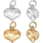 Beebeecraft 1 Box 2Pcs Puffed Heart Charms 925 Sterling Silver 3D Love Heart Pendants Charms 2 Colors for Necklaces Bracelets Jewelry Making (10x10mm)