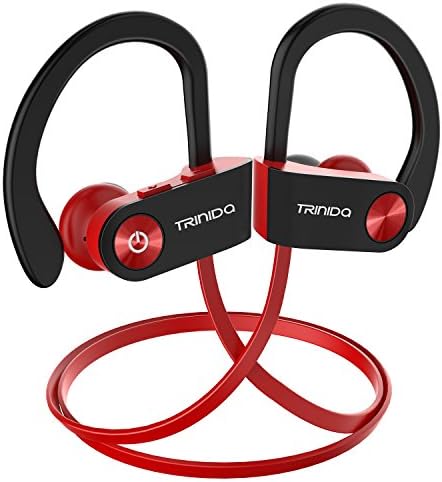 Bluetooth Headphone, TRINIDa IPX7 Waterproof Sport Wireless Headset for Running, Best in Ear Earbuds HiFi Stereo with Mic 8 Hours Playback Gym Workout Passive Noise Cancel Wireless Earphones, Red