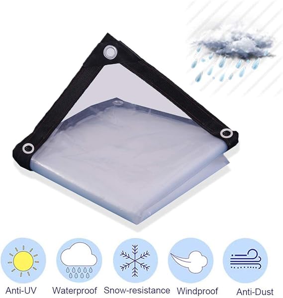 YANWE wasserdichte Transparente Plane, mit Ösen, Abdeckplane klar Plane