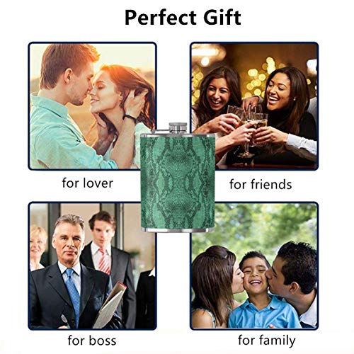 51F Nq6RmL Patrón de piel de serpiente con estampado de serpiente negro verde portátil de acero inoxidable petaca 8 oz para acampar… Patrón de piel de serpiente con estampado de serpiente negro verde portátil de acero inoxidable petaca 8 oz para acampar… - Imagen 7