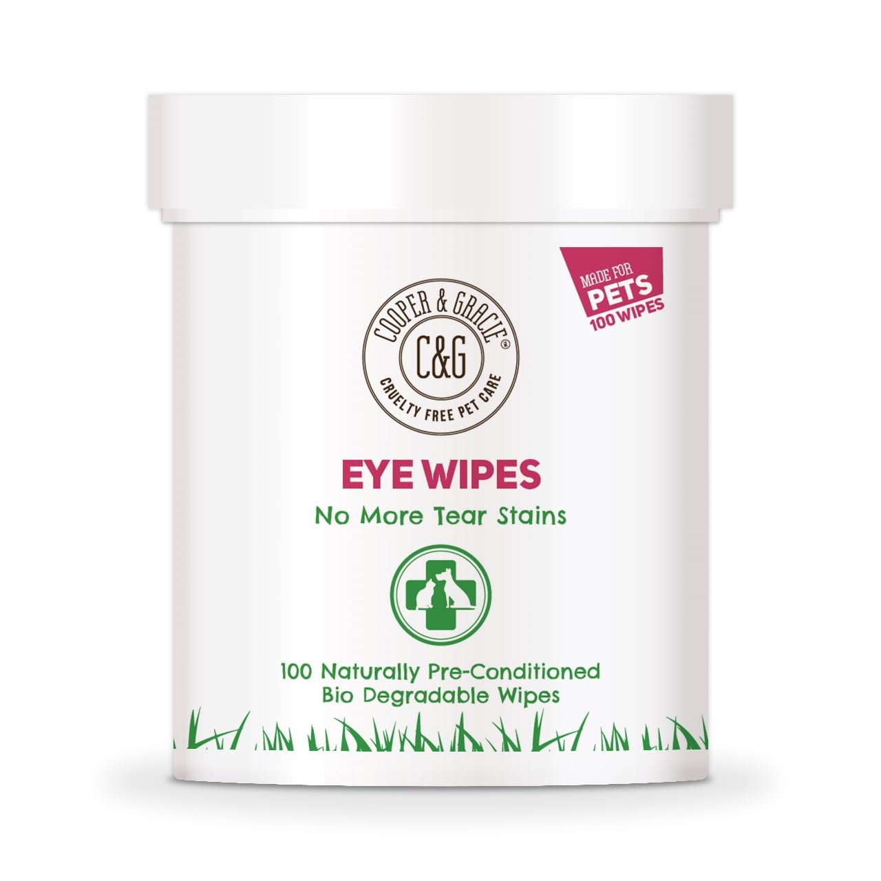 Dog Eye Wipes | Tear Stain Remover For Dogs Eyes By Cooper and Gracie | Remove Dog Eye Crust & Eye Discharge | Biodegradable Pre-soaked Textured | Safe & Easy Cleaning For Dogs & Cats | Pack Of 100