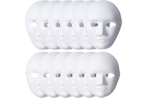Lanrena 12 Pack DIY Full Face Masks Paper Mache Art Masks White Craft Mask Paintable Masks Blank Costume Masks for Masquerade, Cosplay, Dance Party, Halloween Party to Decorate