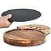 VonShef Round Slide Out Acacia Wood and Slate Cheese Serving Board with 4 Piece Specialist Knife Set, 11.8 Inch Diameter