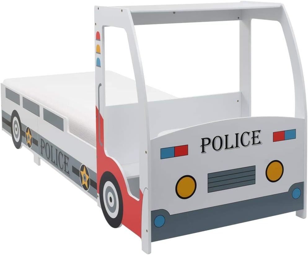 FAMIROSA Police Car Bed with Mattress for Children 90 x 200 cm 7 Zone