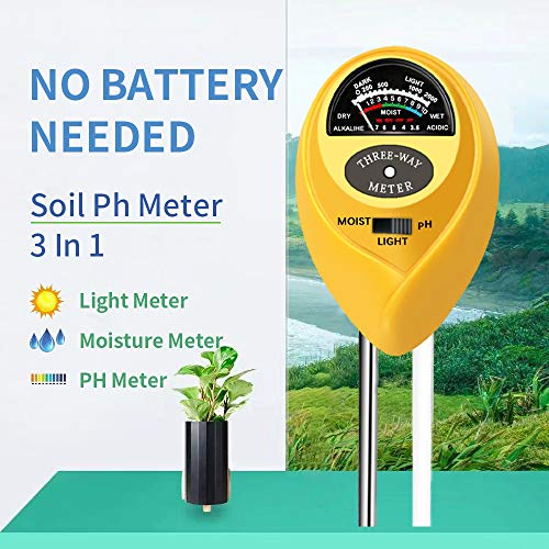 Soil pH Meter, 3-in-1 Soil Test Kit for Moisture, Light & pH, A Must Have for Home and Garden, Lawn, Farm, Plants, Herbs & Gardening Tools, Indoor/Outdoors Plant Care Soil Tester