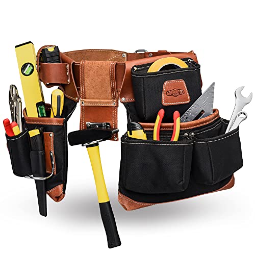 Leather Carpenter Tool Belt and Removable Nylon Utility Belt Pouch with