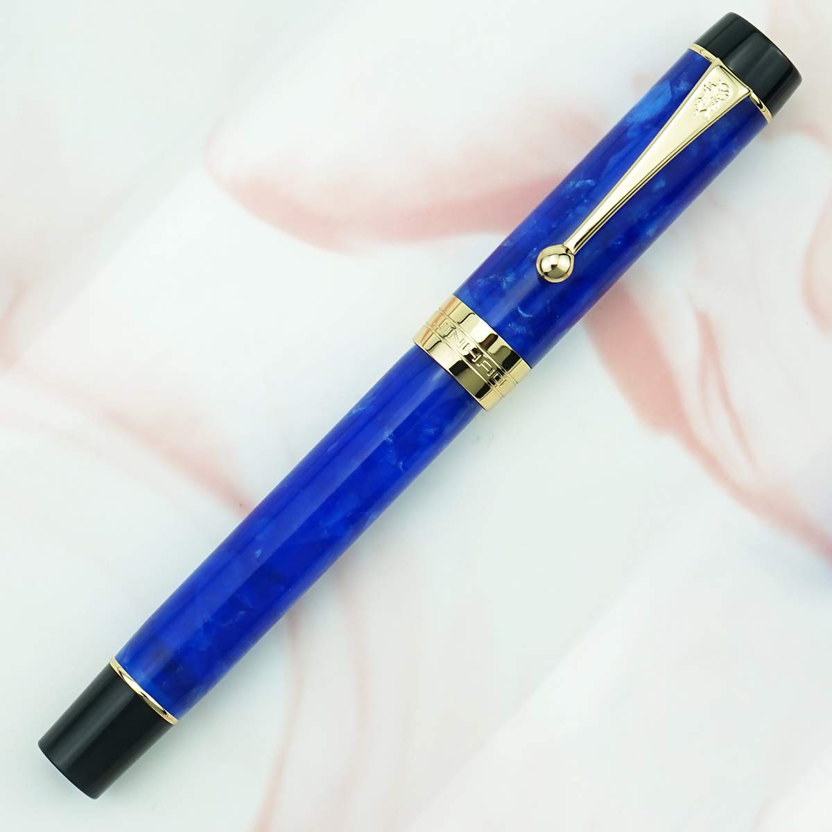 Jinhao 100 Classic Fountain Pen, Fine Nib Blue Celluloid with Converter and Metal Pen Case Set