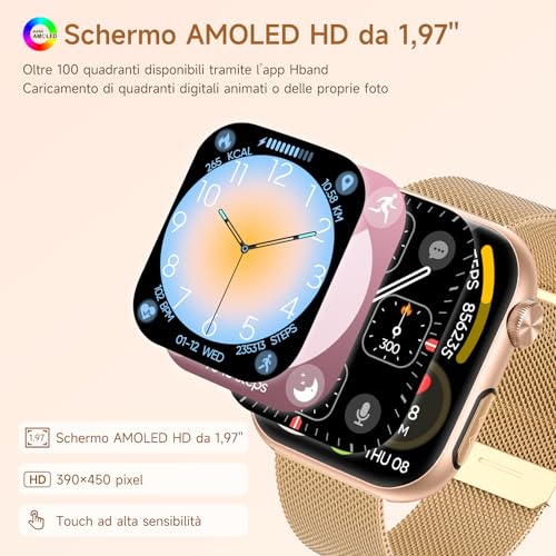 2026 Smartwatch Donna con ECG/HRV/Acido Urico/Sonno/Temperatura Corporea/Cardiofrequenzimetro/BMI/SPO2/Lipidi,1,97"AMOLED 24H Pressione Sanguigna Orologio Fitness Elegante con Chiamate,Pulsante SOS