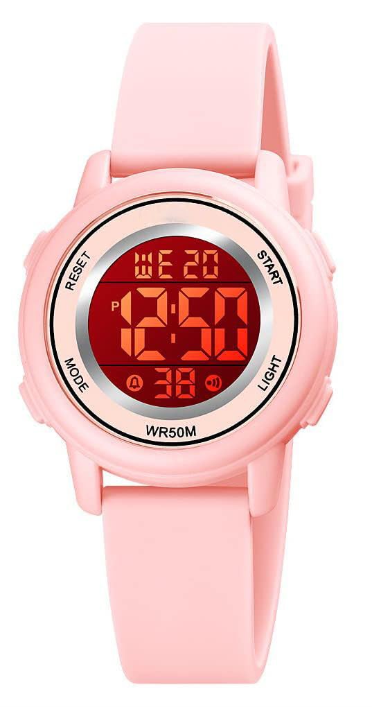 Womens Digital Watches LED Screen Silicone Strap Watch Military Multifunction Waterproof Alarm Stopwatch LED Backlight Outdoor Sports Watch, B Pink, Fashion, Sport, Simple — image 1