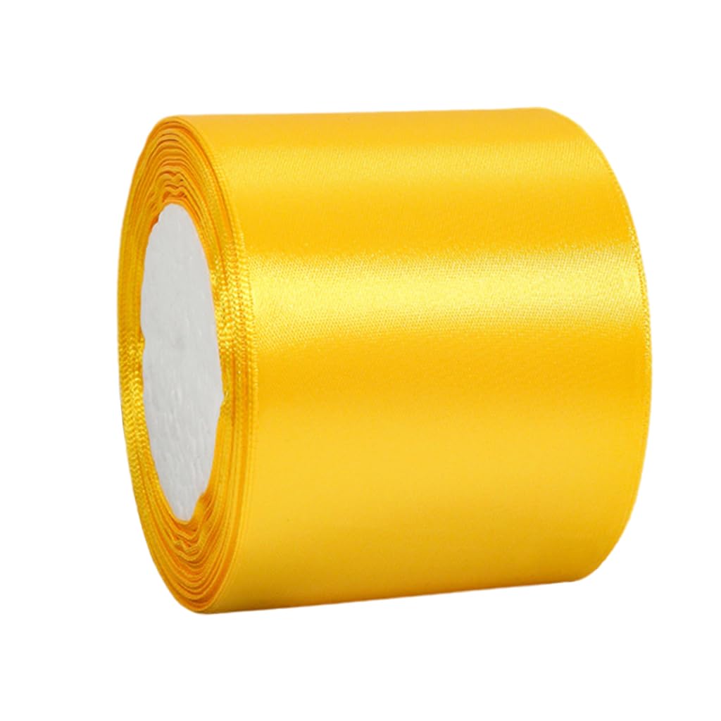 Wide Golden Yellow Satin Ribbon 75mm (2.9 Inch) for Gift Wrapping, 22m Thick Silk Ribbon for Crafting, Christmas, Wedding Car, Bouquets, Party, Cake Decorations