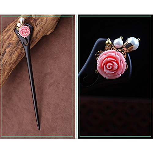 Peony Flower and Pearl Decor Hair Stick Women Beautiful Hair Decor for Daily Party Ebony hairpins Wooden hair chopsticks Use Packaged in Exquisite Box