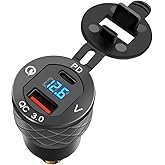 Motorcycle Power Adapter USB C 30W PD3.0 Aluminum Alloy Quick Charge Aluminum Voltmeter for 12V-24V Motorcycle and More Style Motorcycles