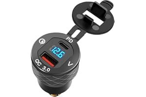 KALOEOU Motorcycle Power Adapter USB C 30W PD3.0 Aluminum Alloy Quick Charge Aluminum Voltmeter for 12V-24V Motorcycle and More Style Motorcycles