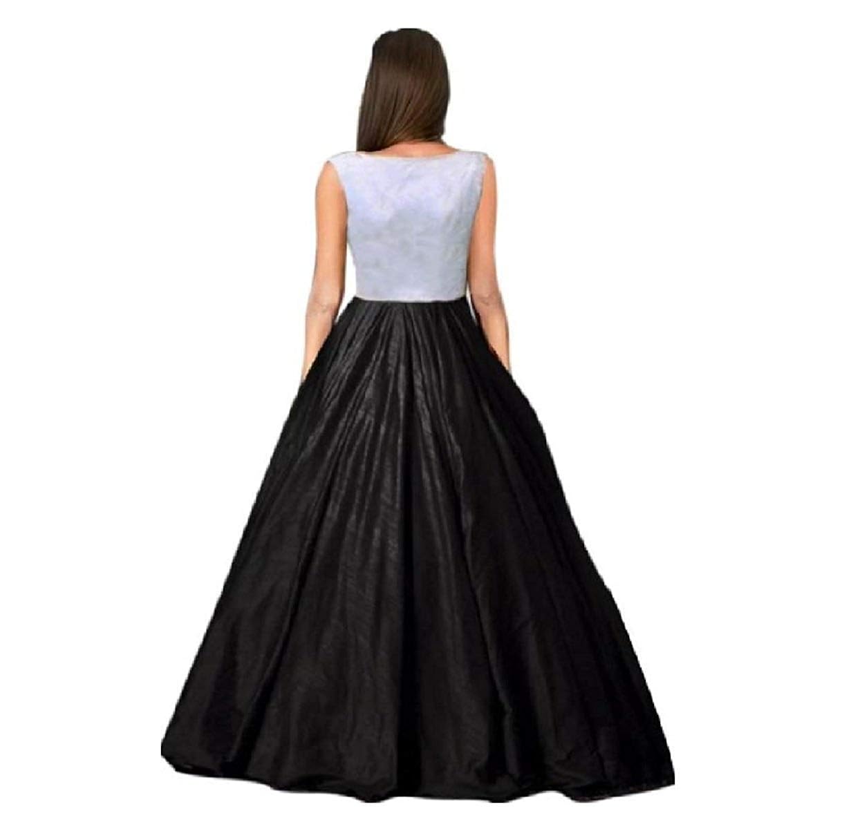 shringaar fashion&reg; plain taffeta silk gown-sf14 (free size, black)