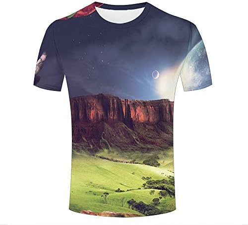 guangtumiao Mens Stylish Casual Design 3D Printed Night Grass and Cliffs Pattern Short Sleeve T Shirts Tees M