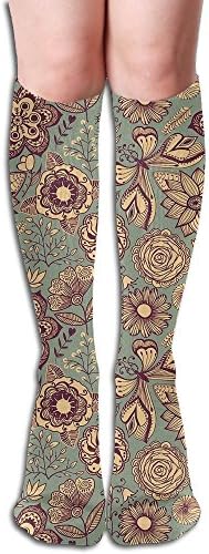 Retro Flower Women Casual Long Socks Venting Stockings Sports 3D Print Knee High Socks Soft Boot Socks Cosplay Socks For Party,School,One Size