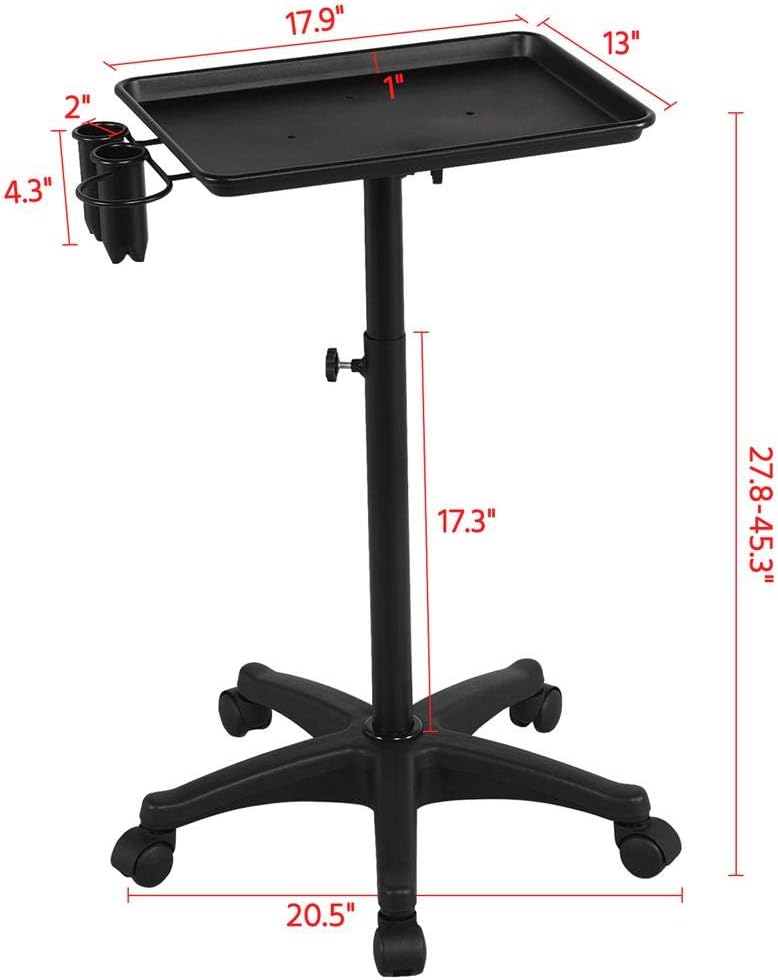 Yaheetech Aluminum Single-Post Mayo Instrument Tray Stand Rolling Salon Service Cart Black: Office Products