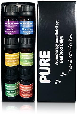 Aromatherapy Top 6 Essential Oil Set - 100% Pure - Voted Best Gift For Women Girls Moms Wife and Him - Lavender Eucalyptus Lemongrass Tea tree Peppermint Citronella 10 ml each