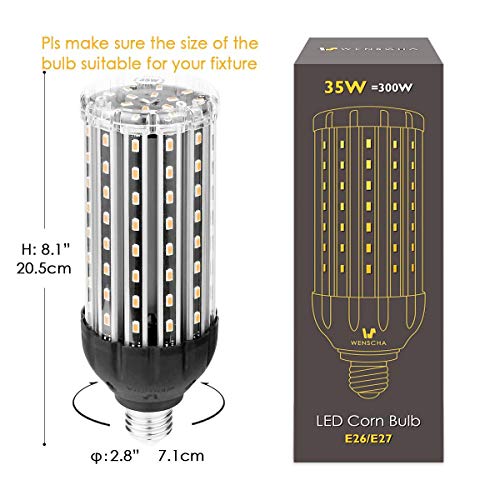 35W E26 LED Corn Light Bulb, Wenscha 35W 3000K Soft Warm White 3500 Lumen 300W Equivalent Super Bright LED Bulb Lamp for Indoor Outdoor Large Area Garage Factory Warehouse Backyard Garden Porch