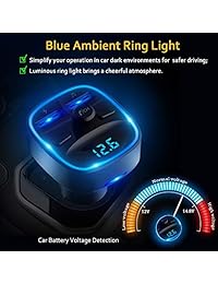 Comsoon - Transmisor FM Bluetooth, [luz de anillo ambiental azul] inalámbrico para radio de coche con manos libres, cargador USB dual de 5 V 2,4 A y 1 A, compatible con tarjeta TF SD, disco USB, Gris+negro