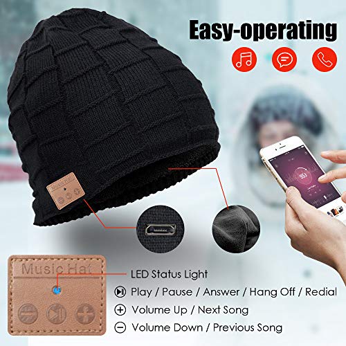 JARVANIA Bluetooth Beanie, Wireless Bluetooth Hat, Double Knit Music Hat for Men & Women, Joyful