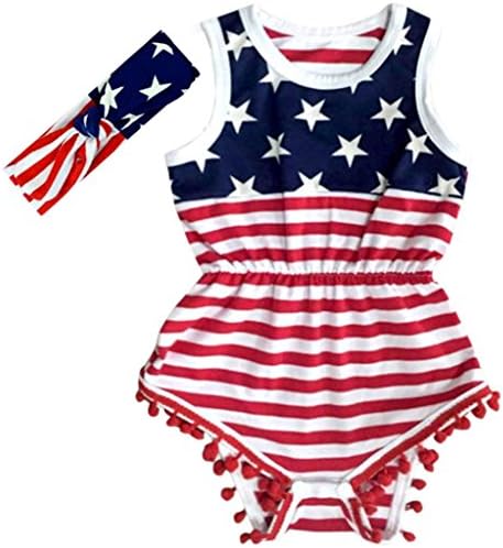 CarkooUSA Flag Pattern Baby Girl's Romper Beach Wear (12-18 Months)