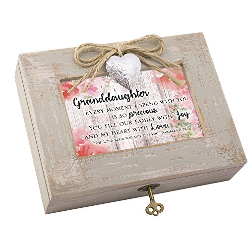 Cottage Garden Granddaughter Heart Love Natural Taupe Wood Locket Music Box Plays How Great Thou Art