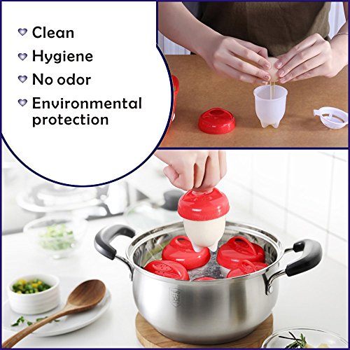 Egg Cooker (6 Pack) Hard Boiled, Fried, Scrambled, Benedict, Safe Non-Stick Silicone,Reusable, Automatic Cooking & Baking Accessories, 1 Gift Free Egg White Separator