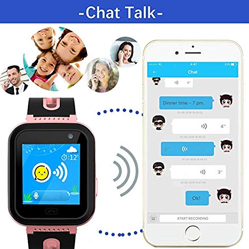Kids Waterproof Smartwatch Phone - Touchscreen Smart Watch LBS locator with Dial Camera Voice Chat SOS Flashlight Alarm Clock Game Wristwatch Boys Girls Birthday Gift Compatible with iOS Android,Pink