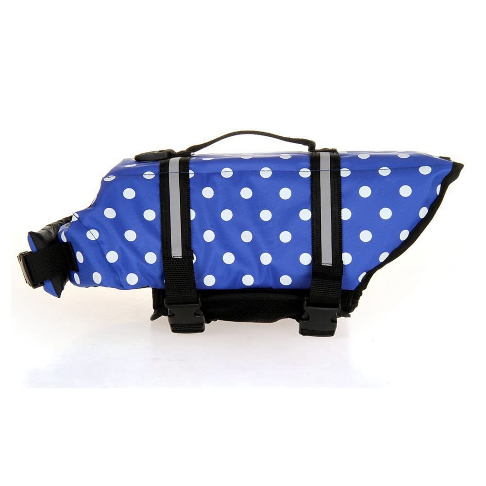 SHTGOI Dog Life Jacket Reflective Life Jacket for Dogs with Rescue Handle Pets Life Jacket Puppies Safety Swimsuits Dog Vests for Swimming Boating Water Blue Polka Dot