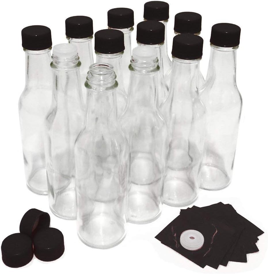 Hot Sauce Bottles with Black Caps & Shrink Bands, 5 Oz - Case of 12: Kitchen & Dining