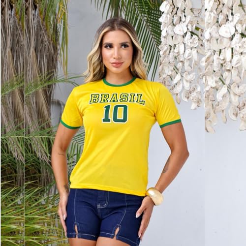 Camisa Do Brasil Feminina Amarela Camiseta Brasil Torcedor Feminina Confortável Leve
