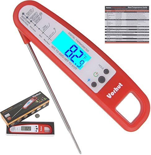 Vorhut VMT-2 Meat Thermometer - Digital Instant Read Barbeque Meat Thermometer with Long Probe,Magnet,Backlit,For Kitchen&amp;Outdoor Cooking,Baking,Grilling,BBQ,Steak,Food.In Elegant Gift Box (Red)