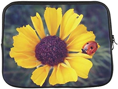 Design Custom Flower Yellow Sunflower Ladybug Spring Nature Sleeve Soft Laptop Case Bag Pouch Skin For Macbook Air 11"(2 Sides)