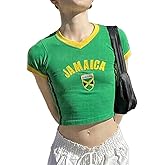Vintage Graphic Baby Tees for Women Brazil Shirt Y2k Tops Mexico Crop Top Jersey 2000s Summer Going Out Tops
