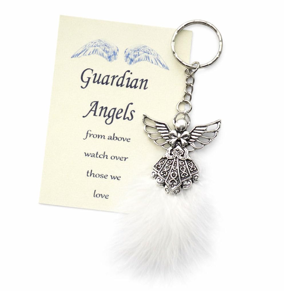 Gregory Crafts & Gifts Guardian Angel Keyring with White Feather detail