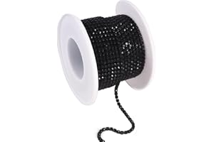 Blinginbox 10 Yards Crystal Rhinestone Trim Ribbon Close Chain for Sewing Bedazzling SS6 Jewels for Crafting Applique DIY Decoration Cups Shoe Vases Phone 0.07inches 2mm Jet Black Diamonds